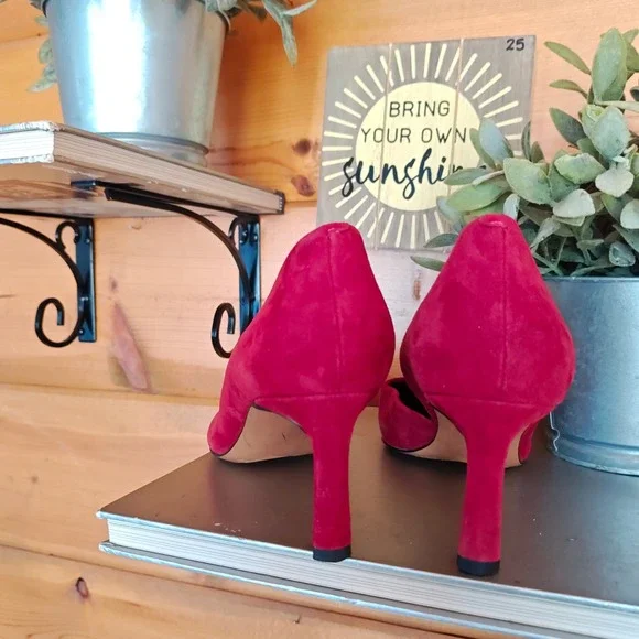 Franco Sarto Tana Red Suede Leather Pointed Toe Heel Pump Half D'Orsay Size 6 M - Picture 7 of 10
